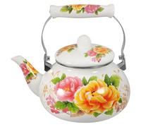 Hohopeti Tetera de Esmalte Vintage 2.5l para Estufa, Hervidor de Agua con Asa Resistente al Calor, Tetera Amarilla para Cocina Casera y Uso Diario