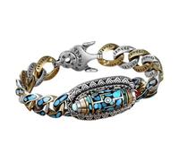 Hohota Pulsera vintage de cuentas Dzi de nueve ojos con mantra de seis caracteres turquesas for hombre, pulsera de buena suerte for meditación y creencias(A 18cm)