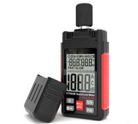 HOHOVYVY HT602A/B - Medidor de decibelios digital (30 - 130 dBA, ± 1,5 dB, con micrófono de condensador, medición de temperatura y humedad, retroiluminación LCD, función MAX/MIN resistente al agua