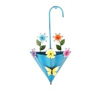HOHOVYVY Macetero colgante en forma de paraguas de hierro con revestimiento protector, montaje en pared para interior y exterior, decorativo para balcón, jardín o cocina (azul)