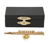 HOHXFYP Broche de Flauta en Miniatura, Mini Pin de Instrumento Musical de Latón Dorado de 2,3 Pulgadas con Estuche Forrado de Terciopelo Rojo, Broche de Solapa de Réplica de Flauta