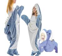 HOIDOKLY Manta con Capucha de Tiburón, Nueva Manta de Tiburón para Adultos, Niños y Adolescentes, Manta de Tiburón de Franela Súper Suave y Acogedora, Saco de Dormir con Capucha-Azul,XS