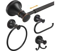 Hoimpro Oil Rubbed Bronze 4Piece Bathroom Bath Set Wall Mount Bathroom Hardware Fixture Adjustable Towel Bar Rack Towel Ring