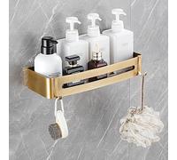 Hoinerus Organizador de ducha con adhesivo o perforación, soporte para champú con ganchos, color latón envejecido