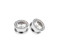 Hoisy 2 PCS Kit Dilatador Oreja, 14mm Expansores de Oreja, Redondo con Circonita, Acero Inoxidable, Dilataciones Orejas Hombre Plata