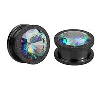 Hoisy 2 Piezas Dilatador Oreja, 12mm Dilataciones Oreja Tunel, con Circonita Multicolor, Acero Inoxidable, Pendientes Piercing Oreja Hombre Negro