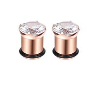 Hoisy 2 Piezas Dilatador Oreja, 12mm Tunel Dilatador, Redondo Circonita, Acero Inoxidable, Dilatadores para Oreja Hombre Oro Rosa