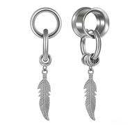Hoisy 2 Piezas Dilatador Oreja Colgante, Expansores de Oreja 8mm(0G) con Pluma, Plata Dilataciones Acero Inoxidable