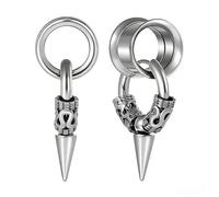 Hoisy 2 Piezas Dilatador Oreja con Colgante, Dilataciones Kit 8mm(0G) con Cono, Plata Piercing Oreja Acero Inoxidable