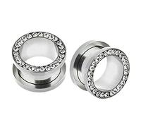 Hoisy 2 Piezas Dilatador Tunel, Kit Dilataciones Orejas 12mm, con Circonita Blanca, Acero Inoxidable, Tunel Dilatador Oreja Blanco