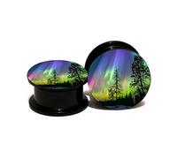 Hoisy 2 Piezas Dilatador Tunel, Tuneles Expansores 8mm, con Patrón de Auroras y Árboles, Acrílico, Dilataciones Hombre Oreja Negro