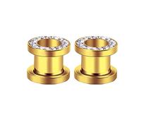 Hoisy 2 Piezas Expansor de Oreja, 8mm Dilatador Oreja, Aro de Oro con Circonita, Acero Inoxidable, Tunel Dilatador Oreja Oro