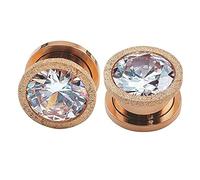 Hoisy 2 Piezas Kit Dilatador Oreja, 8mm Tuneles Dilataciones, con Circonita Blanca, Acero Inoxidable, Dilatadores Oreja Hombre Oro Rosa