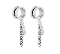 Hoisy 2 Unidades Dilatador Oreja, 8mm Kit Dilataciones Orejas, Redondo con Cadena y Rectángulo, Acero Inoxidable, Dilataciones Tunel Plug Plata