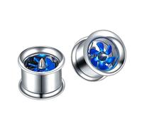 Hoisy 2 Unidades Kit Dilatador, Kit Dilatacion Oreja 10mm, Redondo con Molino de Viento, Acero Inoxidable, Tuneles Expansores Plata