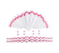 Hoisy 36 PCS Dilataciones Orejas Kit, Dilataciones Orejas 1.6mm-10mm, Set de Piercing Oreja Conos y Redondos, Acrílico, Tuneles Expansores Blanco Rosa