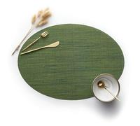 Hoisy 6 Piezas de Manteles Individuales, 45 x 32.5 CM 70% Vinilo+30% Poliéster Mantel Individual para Comedor Verde, Color Sólido con Oval