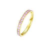 Hoisy Acero Inoxidable Anillo Grabado Personalizado para Mujer, 3MM Eternidad Redondo con Circonita Anillo Mujer Oro y Rosa Compromiso, Talla 9(49mm)