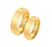 Hoisy Alianzas de compromiso para parejas, regalos de pareja de novios, anillo de oro de 6 mm con borde biselado, Acero Inoxidable,Oro, Sin piedras preciosas