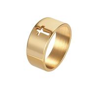 Hoisy Anillo con Grabado Personalizado de Acero Inoxidable para Hombre, 10MM con Cruz Hueca Anillo Oro de Matrimonio para Hombre, Tamaño 27(67mm)