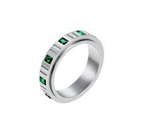Hoisy Anillo de Acero Inoxidable Grabado Personalizable Mujer, 6MM Giratorio con Circonita Cúbica Anillo Plata Verde de Boda para Mujer, Tamaño 17(57mm)
