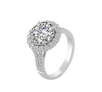 Hoisy Anillo de oro blanco de 9 K/14 K/18 K para mujer, anillo de boda, anillo de 4 cuello, redondo, con 2 quilates de moissanite, 47 (15.0), Moissanite, Moissanita