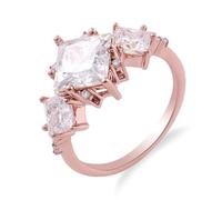 Hoisy Anillo de oro rosa de 9 K/14 K/18 K, para mujer, resistente al agua, anillo de boda individual, 4 engastes de cuello con moissanite, 14, Moissanite, Moissanita