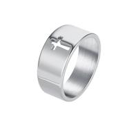 Hoisy Anillo en Acero Inoxidable Grabado Personalizado para Hombre, 10MM con Cruz Hueca Anillo Plata Compromiso Hombre, Talla 30(70mm)