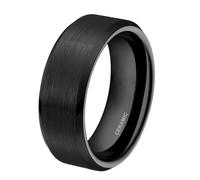 Hoisy Anillo en Cerámico Grabado Pareja, 8MM Redondo Cepillado Anillo Negro para Hombre, Tamaño 13(53mm)