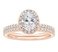 Hoisy Anillo en Plata de Ley 925 Grabado Personalizado Mujer, Set de Anillos Óvalo 6x8MM con Circonita Anillo Mujer Oro Rosa, Tamaño 7(47mm)