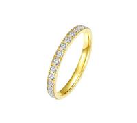 Hoisy Anillo Moderno Grabado Acero Inoxidable Mujer, 3MM Eternidad Redondo con Circonita Anillo Oro de Compromiso Mujer, Tamaño 20(60mm)