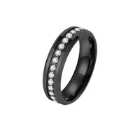 Hoisy Anillo para Hombre Tungsteno Grabados, 6MM Eternidad Redondo con Circonita Anillos Negro Boda para Hombre, Tamaño 25(65mm)