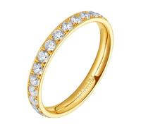 Hoisy Anillos con Grabado Personalizado de Titanio para Mujer, 3MM Eternidad Redondo con Circonita Anillos de Mujer Oro, Talla 9(49mm)