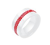 Hoisy Anillos de Cerámico Grabado Parejas, Redondo 10MM con Circonita Cúbica Roja Anillo de Promesa en Blanco Rojo para Hombre, Talla 14(54mm)