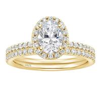 Hoisy Anillos de Plata de Ley 925 Grabado Personalizado Mujer, Set de Anillos Óvalo 6x8MM con Circonita Anillo de Matrimonio en Oro para Mujer, Talla 18(58mm)