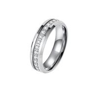 Hoisy Anillos en Tungsteno Grabado para Hombre, 6MM Eternidad Redondo con Circonita Anillo Plata Compromiso para Hombre, Tamaño 30(70mm)