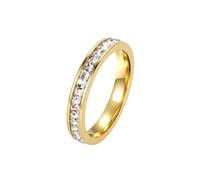 Hoisy Anillos Grabados Personalizados Acero Inoxidable Mujer, 4MM Eternidad Cuadrado con Circonita Anillos de Promesa Oro para Mujer, Talla 20(60mm)