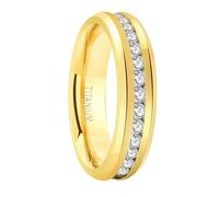 Hoisy Anillos Modernos Titanio con Grabados para Mujer Hombre, 6MM Eternidad Redondo con Circonita Anillos de Boda en Oro para Hombre, Tamaño 16(56mm)