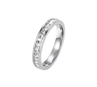 Hoisy Anillos para Mujer Grabados Personalizados en Acero Inoxidable, 4MM Eternidad Cuadrado con Circonita Anillos Compromiso Plata para Mujer, Talla 20(60mm)
