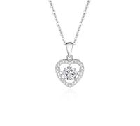 Hoisy Colgante Collar de Oro Blanco Mujer 14 K, Corazón Hueco y Redondo con Moissanita de 0,5ct, Collar Cadena Plata Mujer