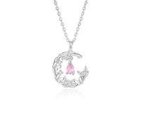 Hoisy Colgante Collar Mujer de Oro Blanco 14 K, Vid Mariposa con Zafiro Rosa Creada y Moissanita, Collar de Mujer de Plata Rosa
