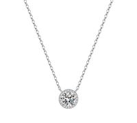 Hoisy Colgante de Mujer Oro Blanco 9 K, 4 Garras Redonda con Moissanita de 1ct, Collar para Mujer de Plata