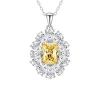 Hoisy Colgante Mujer de Oro Blanco 14 K, 4 Garras Rectángulo con Topacio de 4ct y Moissanita, Colgantes Collar Plata Azul para Mujer