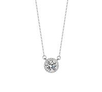Hoisy Colgante Oro Blanco 9 Kilates Mujer, 4 Garras Redonda con Moissanita de 1ct, Collar Colgante de Mujer de Plata