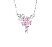 Hoisy Colgantes de Oro Blanco Mujer 9 Kilates, Flor con Zafiro Rosa Creada y Moissanita, Collar Colgante de Plata Rosa Mujer