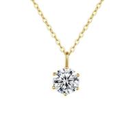 Hoisy Colgantes Oro 18 K para Mujer, 6 Garras Redondo Solitario con Moissanita de 2ct, Collares Oro Mujer