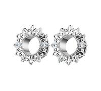 Hoisy Dilatador 2 Piezas, 8mm Tunel Dilatador, Girasol con Circonita, Acero Inoxidable, Piercing para Oreja Hombre Plata