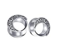 Hoisy Expansores de Oreja 2 Unidades, 14mm Juego de Expansores de Oreja, Luna de Filigrana Vintage, Acero Inoxidable, Piercing para Oreja Tragus Hombre Plata