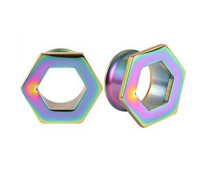 Hoisy Juego de Expansores de Oreja 2 PCS, Kit Dilatador Oreja 25mm, Hexágono Hueco, Acero Inoxidable, Tunel Dilatador Multicolor