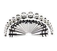 Hoisy Kit Dilataciones Orejas Tunel 36 Piezas, 1.6mm-10mm Dilatador Oreja, Set de Piercing Oreja Conos y Redondos, Acero Inoxidable, Dilatacion Tunel Plata